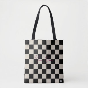 Sac fourre-tout à carreaux beige et noir HAMbWG
