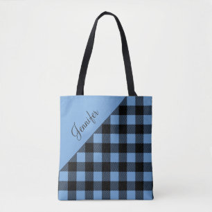 Sac fourre-tout à carreaux personnalisé Blue Buffa