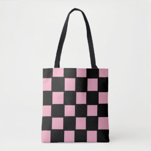 Sac fourre-tout à carreaux rose et noir