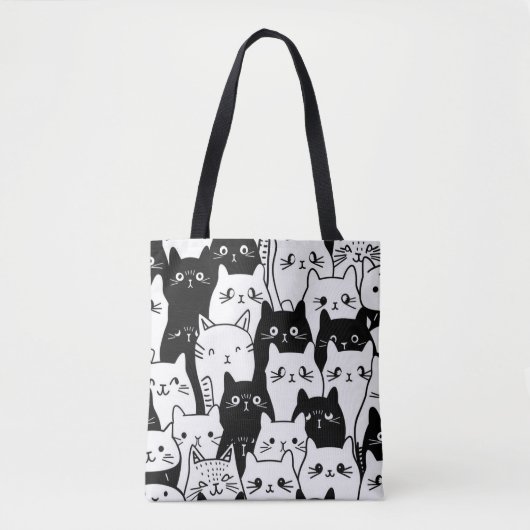 Sac fourre-tout à doodle de chat blanc et noir - é (Devant)
