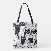 Sac fourre-tout à doodle de chat blanc et noir - é (Dos)