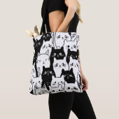 Sac fourre-tout à doodle de chat blanc et noir - é (De près)