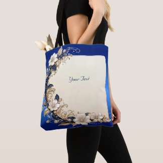Sac fourre-tout à embellissement floral bleu blanc