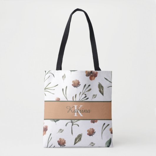 Sac fourre-tout à fleurs aquarellées monogrammé (Devant)