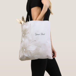 Sac fourre-tout à fleurs blanc ivoire