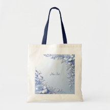 Sac fourre-tout à fleurs ornées bleues avec perles