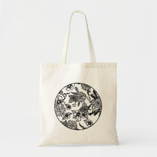Sac fourre-tout à fleurs sauvages noir et blanc