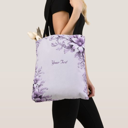 Sac fourre-tout à fleurs violettes élégantes (De près)