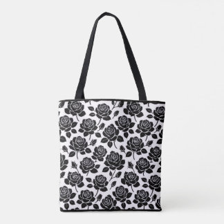 Sac fourre-tout à impression de rose florale noire