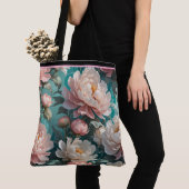 Sac fourre-tout à impression multi fleurs de pivoi (De près)