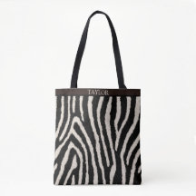 Sac fourre-tout à impression zèbre avec nom person