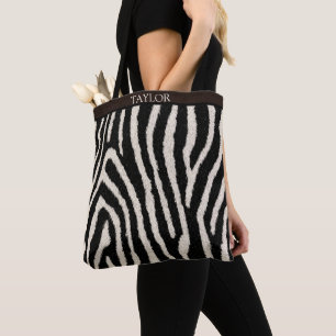 Sac fourre-tout à impression zèbre avec nom person