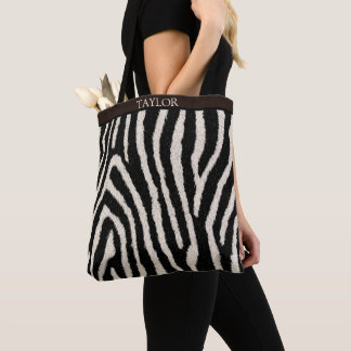 Sac fourre-tout à impression zèbre avec nom person