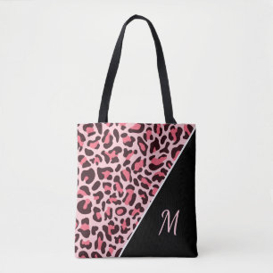 Sac fourre-tout à imprimé léopard rose et monogram