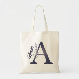 Sac fourre-tout à monogramme A floral lavande pers