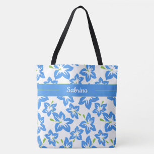 Sac fourre-tout à monogramme à motif d'hibiscus bl