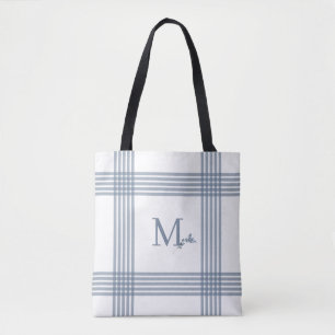 Sac fourre-tout à monogramme et carreaux bleus
