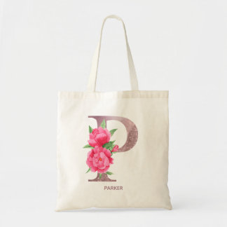 Sac fourre-tout à monogramme floral personnalisé a