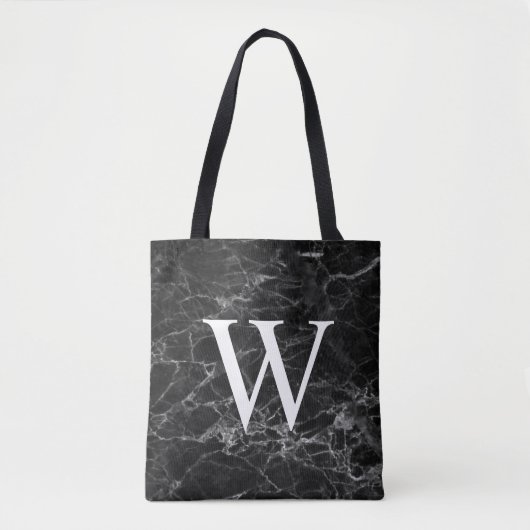 Sac fourre-tout à monogramme initial en marbre noi (Devant)