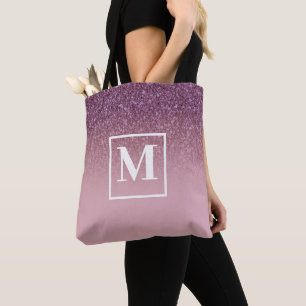 Sac fourre-tout à monogramme pailleté or rose