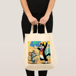 Sac fourre-tout à motif de chat et de souris