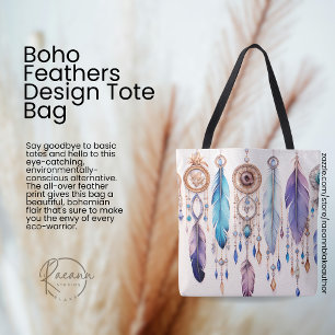 Sac fourre-tout à motif de plumes bohème