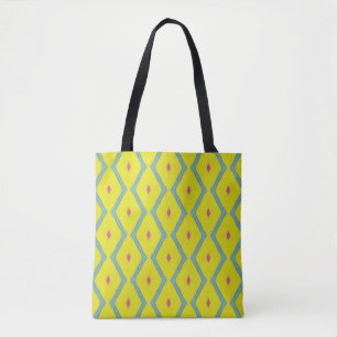 Sac fourre-tout à motif diamant jaune et bleu frai
