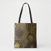 Sac fourre-tout à motif floral ethnique or noir (Devant)