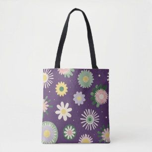Sac fourre-tout à motif floral fantaisiste violet