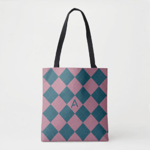 Sac fourre-tout à motif monogramme argyle bleu océ