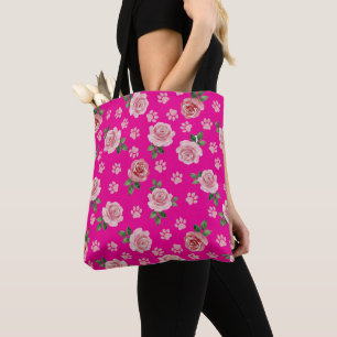 Sac fourre-tout à motif rose et empreinte de patte