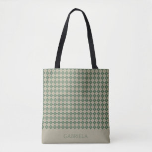 sac fourre-tout à motif vert argyle avec nom