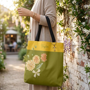 Sac fourre-tout à nœud floral vert olive tendance
