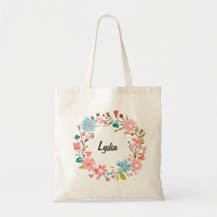 Sac fourre-tout à nom personnalisé et fleurs – Cad