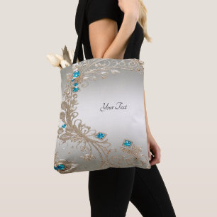 Sac fourre-tout à pierres bleues et dorées embelli