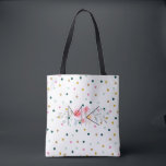 Sac fourre-tout à points polka coloré avec vos ini<br><div class="desc">Sac fourre-tout Polka Dot coloré avec vos Initiales dessus. Customisez le monogramme avec les initiales que vous voulez. Il s'agit d'un sac fourre-tout blanc frais et magnifique avec différents points colorés dont des points dorés. Il y a une poitrine de pivoine aquarelle placée derrière le texte qui fait que les...</div>
