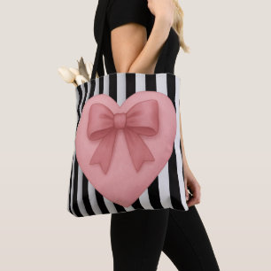 Sac fourre-tout à rayures noir&blanc avec cœur à n
