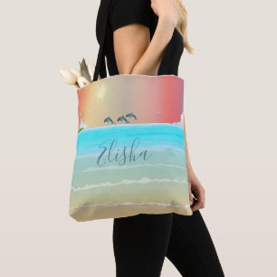 Sac fourre-tout à thème plage avec phare et dauphi