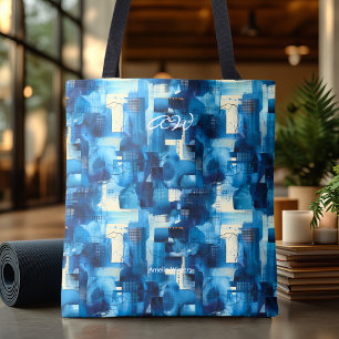 Sac fourre-tout abstrait bleu motif géométrique mo