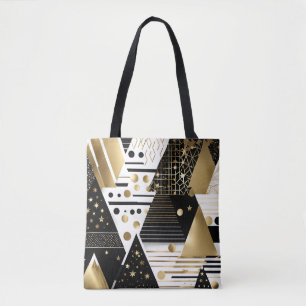sac fourre-tout abstrait en or et triangles noirs