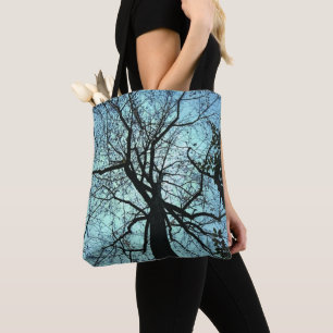 Sac fourre-tout Abstrait gothique Bleu Arbre Noir