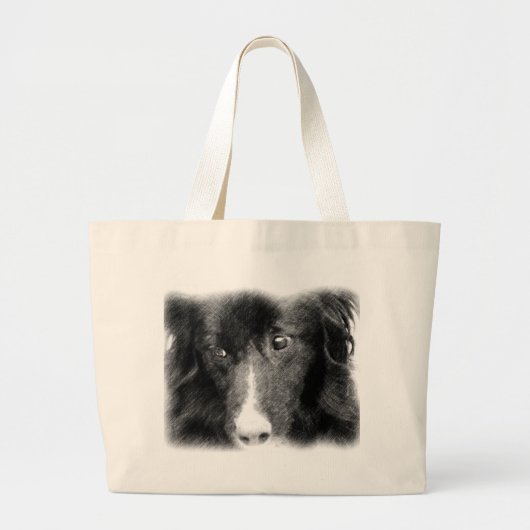 Sac fourre-tout animal noir à art de border collie (Devant)