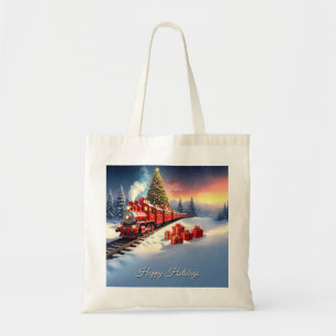 Sac fourre-tout arbre de Noël train rouge vacances