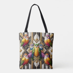 Sac fourre-tout Art déco hiboux arc-en-ciel
