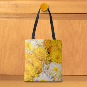 Sac fourre-tout aux chrysanthèmes blancs et jaunes