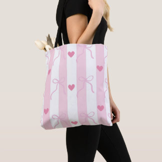 Sac fourre-tout avec des nœuds roses et des rayure