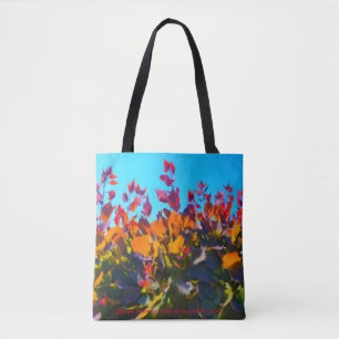 Sac fourre-tout avec feuilles orange et ciel bleu