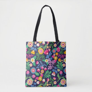 Sac fourre-tout avec motif floral sur fond noir