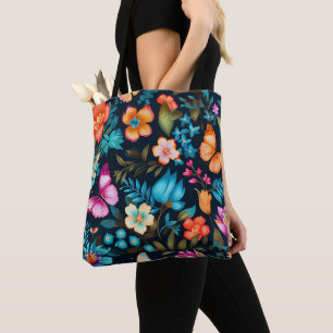 Sac fourre-tout avec un motif floral et papillon v