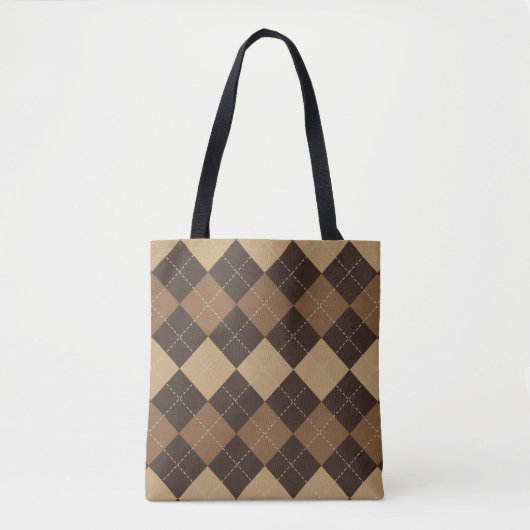 Sac fourre-tout beige marron à motif argyle (Devant)